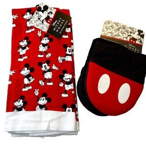 Mickey Mouse Kitchen Decor, Red and Black Oven Mitts & Dish Towels Set, New